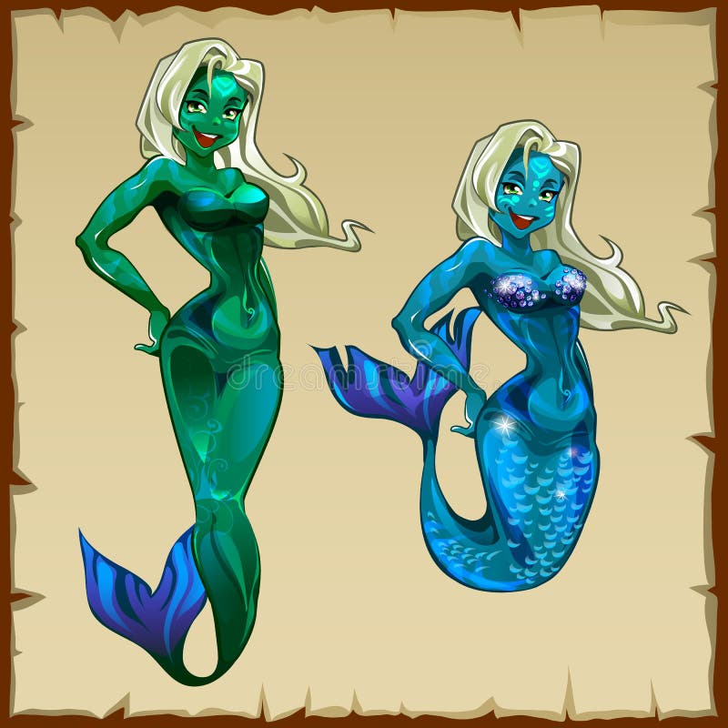 Two blonde mermaid with green and blue body royalty free illustration Two blonde mermaid with green and blue body royalty free illustration