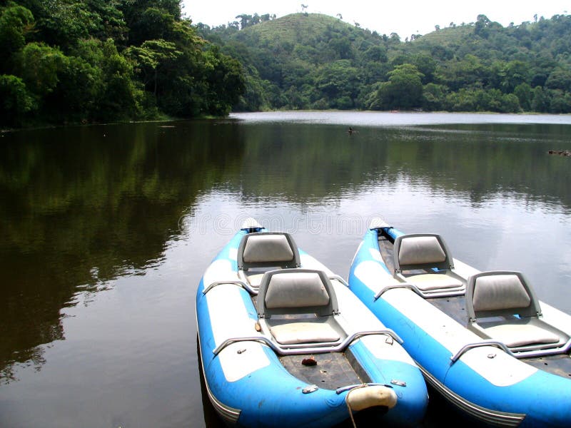 Two blue boats