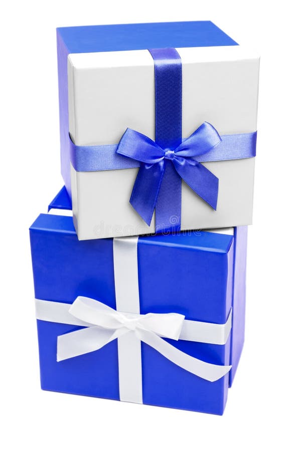 Two Blue and White Gift Boxes with Ribbon Stock Photo Image of party
