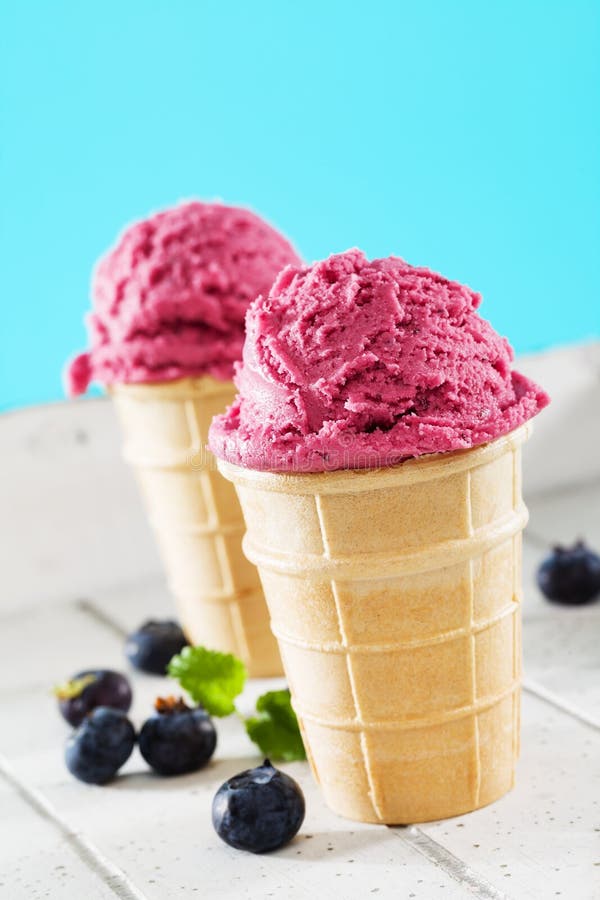 One Blueberry Ice Cream in a Waffle Stock Photo Image of fruit, ball