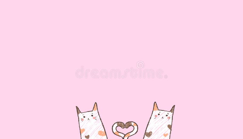 Greeting card of two cats with heart shaped tails ~ Clip Art #103033879