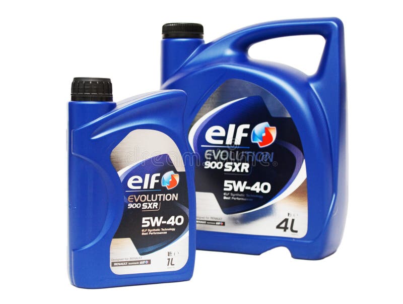 Elf Evolution 900 SXR 5W 40 Car Engine Oil 1 and 4 Liter Editorial
