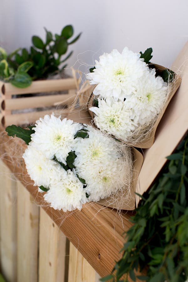 Two Bouquets of White Chrysanthemums Stock Image Image of