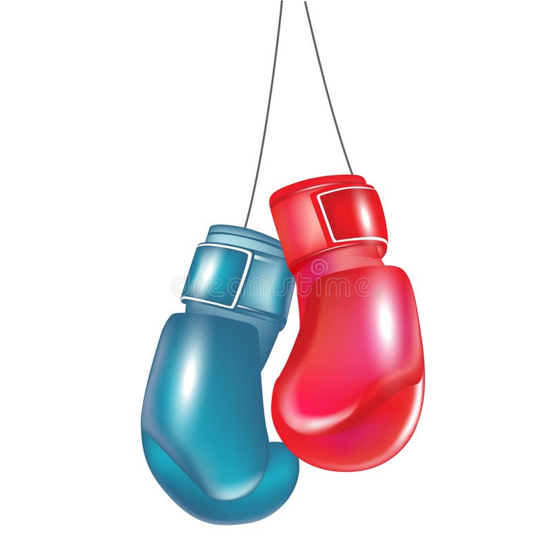 Two boxing gloves hanging. 