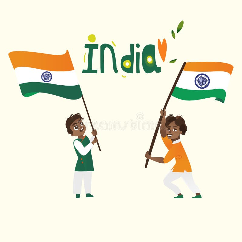 Two Boys, Kids, Teenagers Holding Indian Flags Stock Vector - Illustration  of festival, cartoon: 97084734