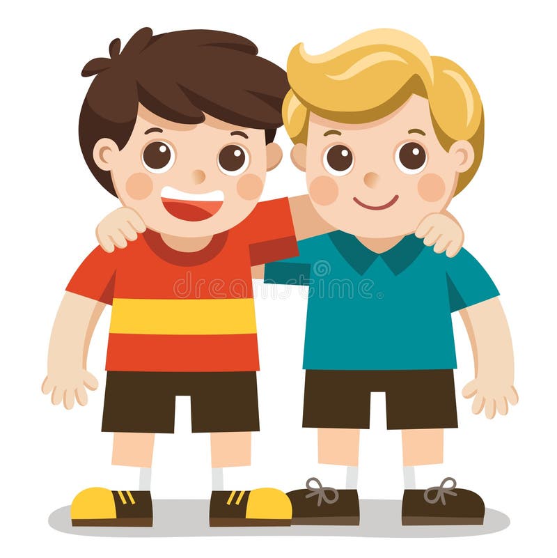 Two Boys Smile, Hugging. Happy Kids Best Friends Stock Vector ...