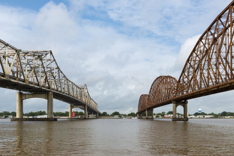 Two bridges crossing over the Atchafalaya River in Morgan City, Louisiana