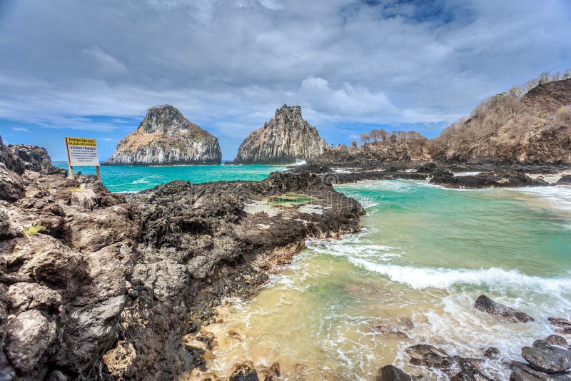 Two brother rocks,Landscape of huge rock near the beach in Fernando de Noronha