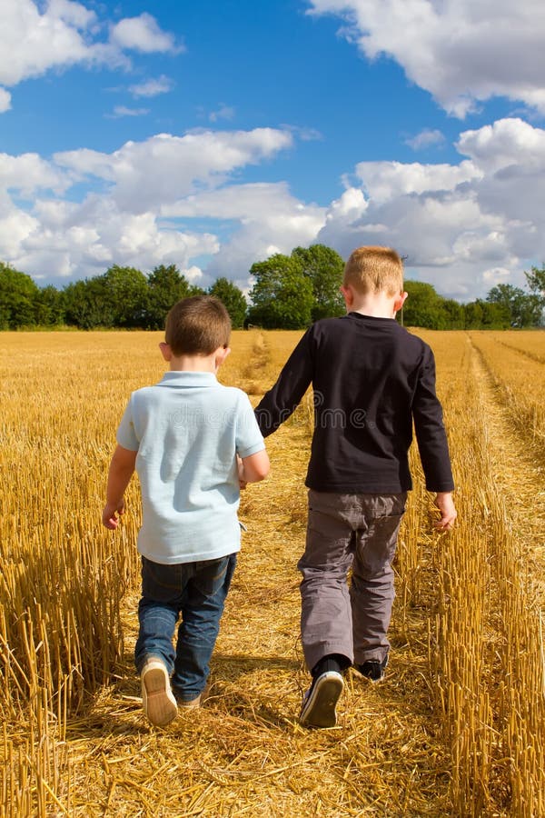 Two Brothers Holding Hands in the Wheat Fields Stock Photo - Image of male,  happy: 26374118
