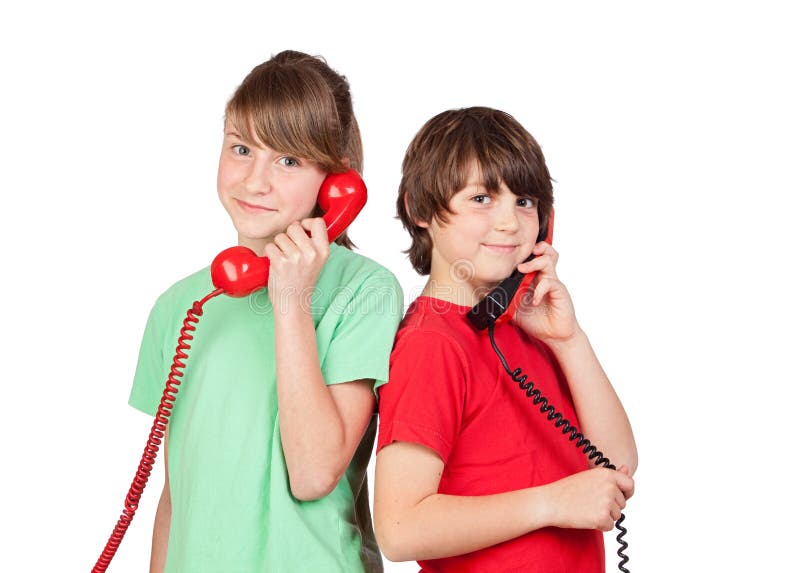 Two brothers with red telephone