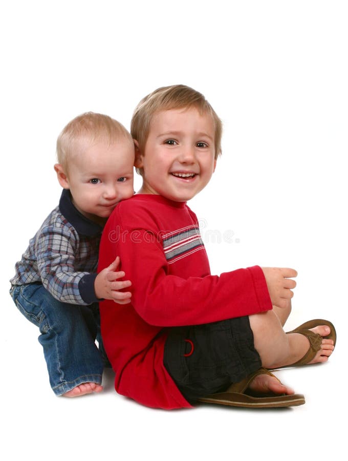 2 Brothers Hugging Eachother on White Background Stock Image Image of