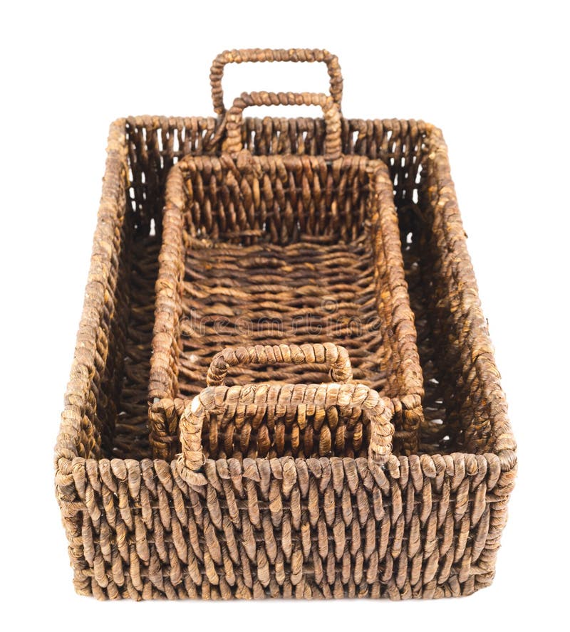 Two Brown Wicker Baskets Isolated Stock Image Image of inside, basket