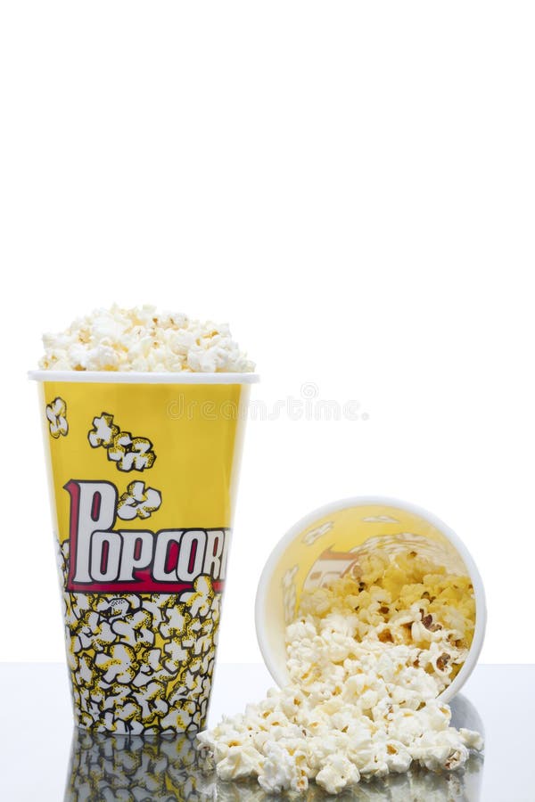 Two buckets of popcorn isolated stock images