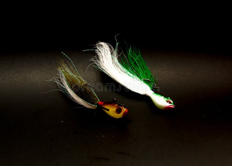 Two Bucktail Jig Head Lure Hand Tie Deer Hair Fishing Jig Hooks Isolated on  Black Stock Image - Image of fisherman, hook: 238870661