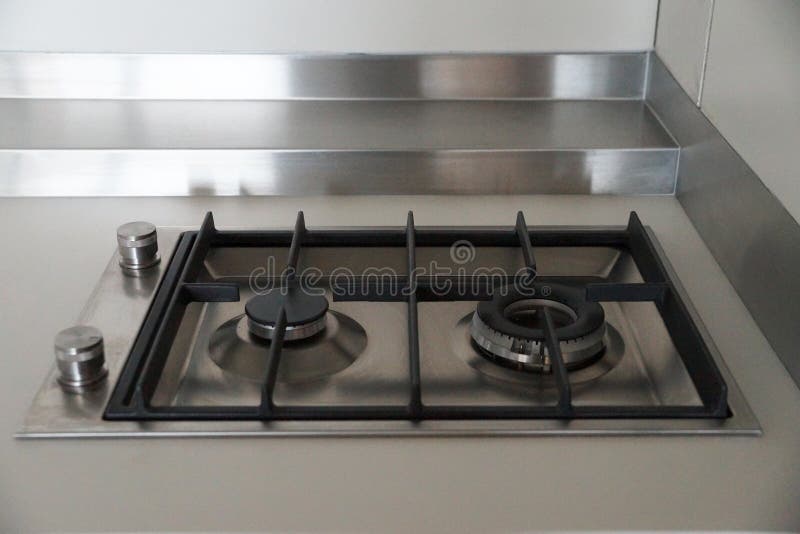 Twoburner Gas Hob in a Modern Kitchen Closeup Stock Photo Image of