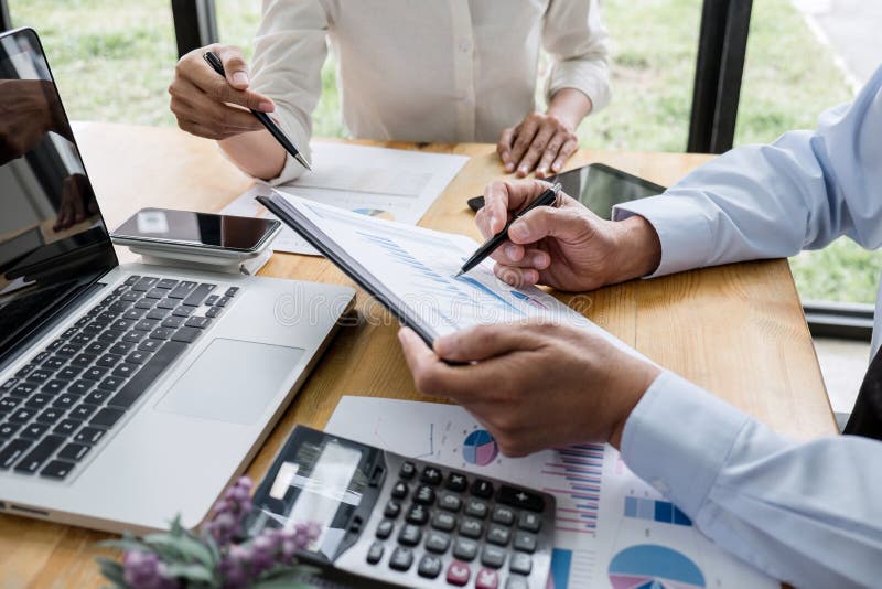 Two business team manager having a discussing with new project success financial statistics, Partner meeting professional investor royalty free stock photos