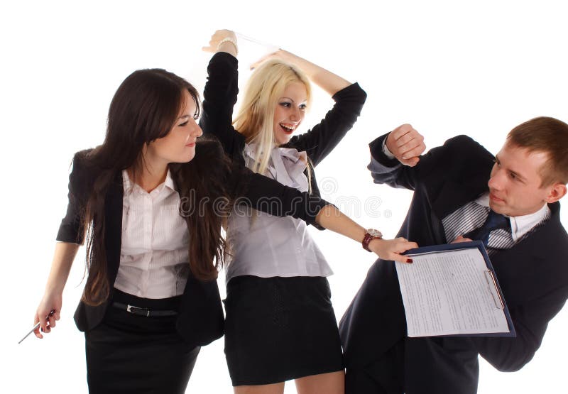 Two the business woman beat the man folders