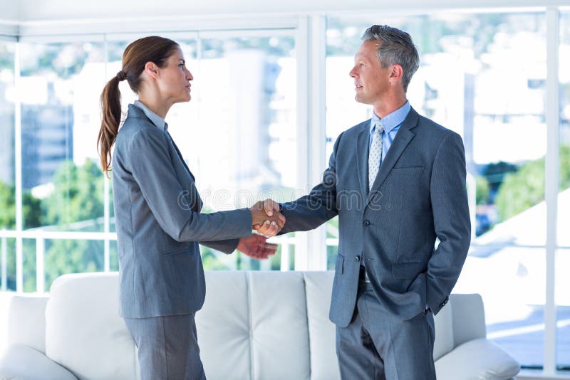 Two Office Workers Who Are Too Poisonous For One's Eyes Two Business Workers Shake Hands Stock Image - Image of smiling