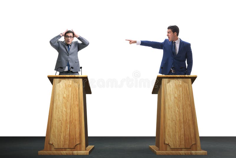 The Two Businessmen Having Heated Discussion at Panel Discussion Stock