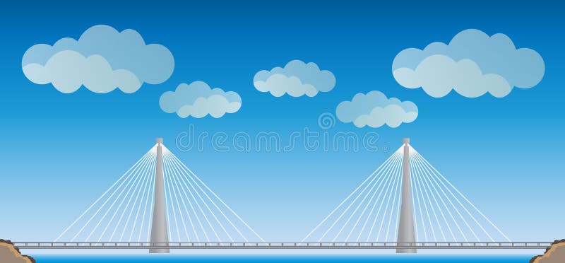 Two cable suspension Bridge with Nature Landscape Background vector illustration