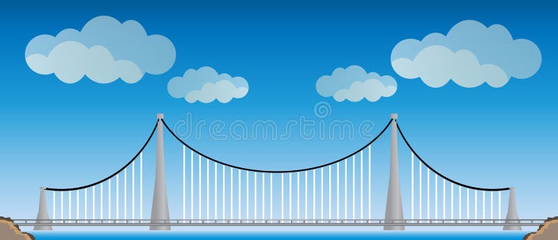 Two cable suspension Bridge with Nature Landscape Background royalty free illustration