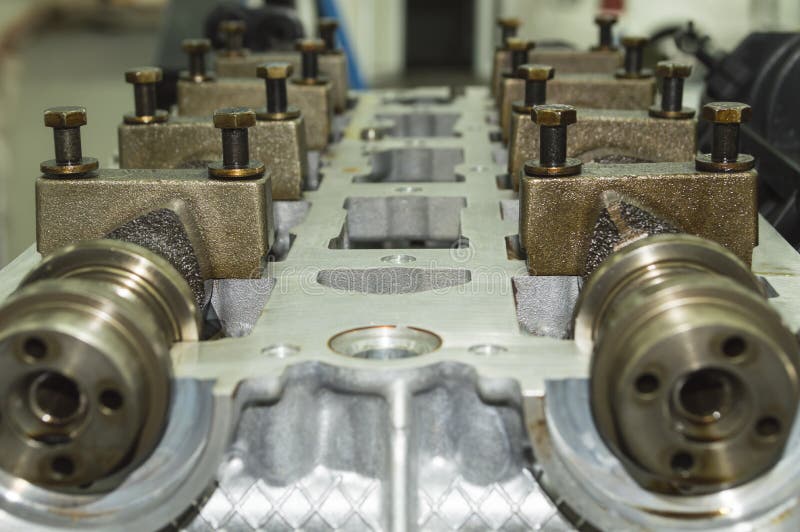 Two Camshafts are Installed in the Cylinder Head Stock Image Image of