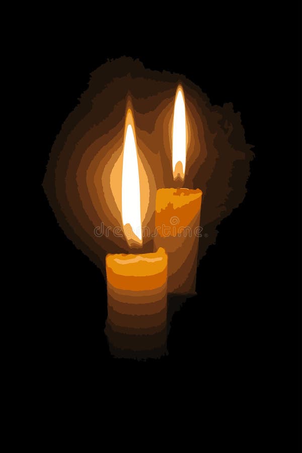 Two Candles Burn on Black Background Stock Vector Illustration of