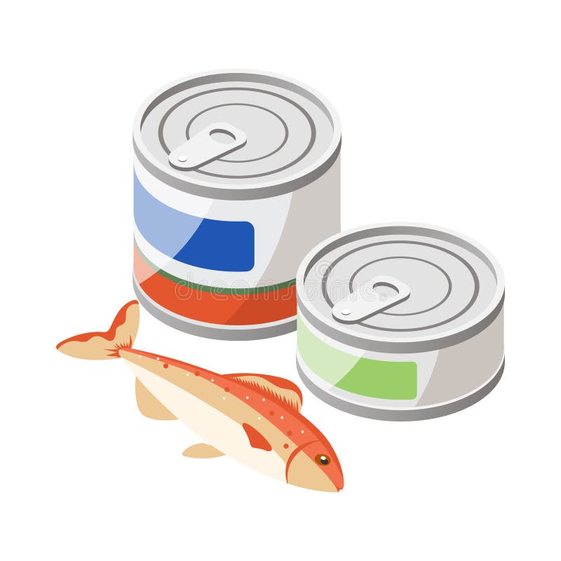 Two cans of tuna fish on white background 3d isometric icon vector illustration. Two cans of tuna fish on white background 3d isometric icon vector illustration