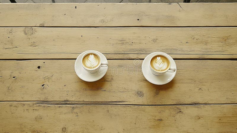 Two cappuccinos, cafe table, city view, meeting stock images