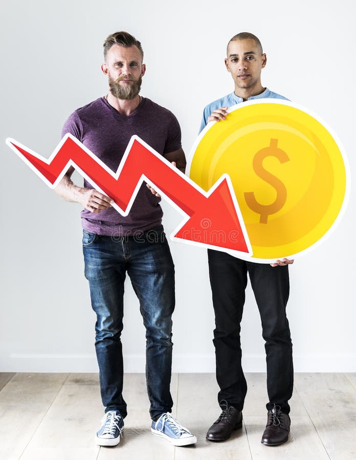 Two casual man holding business icon royalty free stock photo Two casual man holding business icon royalty free stock photo