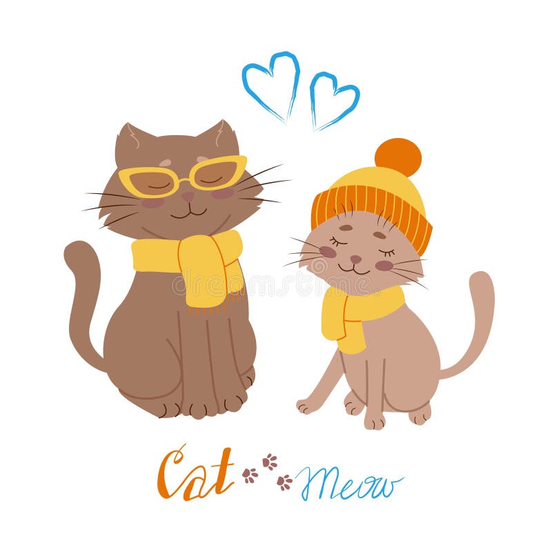 Two Cats Couple, Valentines Day. Vector Illustration in Flat Style ...