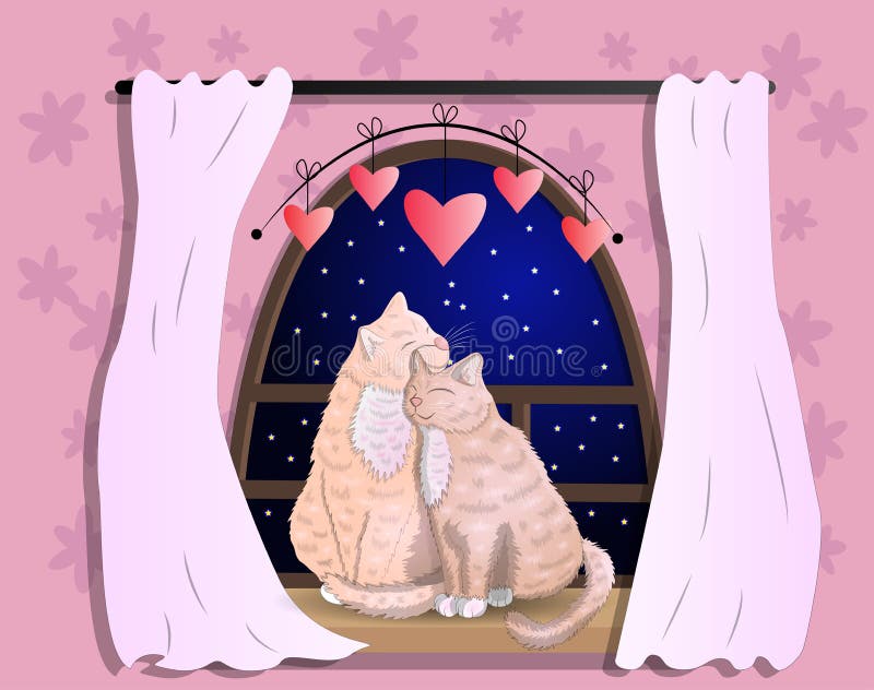 Download Two Cats With Heart Shaped Tails Sitting On A Windowsill ...