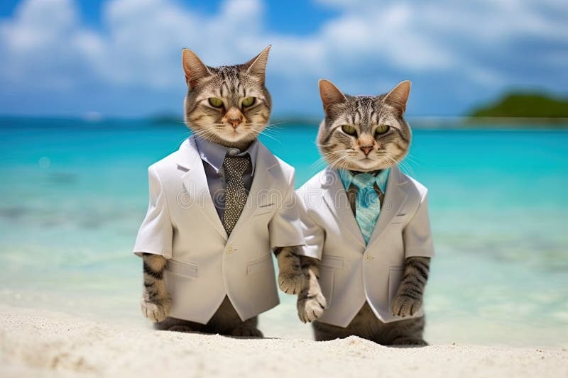 Two cats just married in honeymoon at maldives illustration generative ai royalty free illustration
