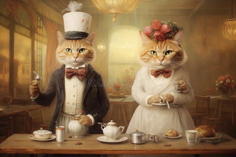 Two cats just married illustration generative ai stock illustration