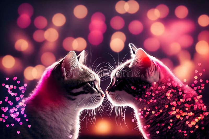 Two Cats in Love. Valentine Day Greeting Card. Vector Illustration