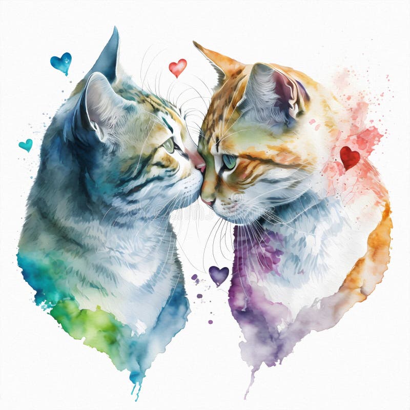 The Cats are Kissing. Icon for the Day of Lovers Stock