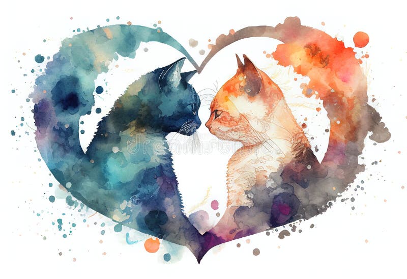 Icon Two Cat Kissing Inside Heart Stock Vector (Royalty Free