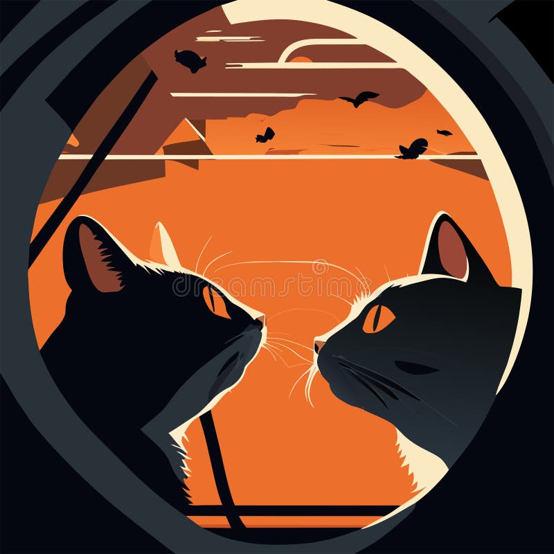 Boy Looking Out the Window at the Night Sky, Vector Illustration