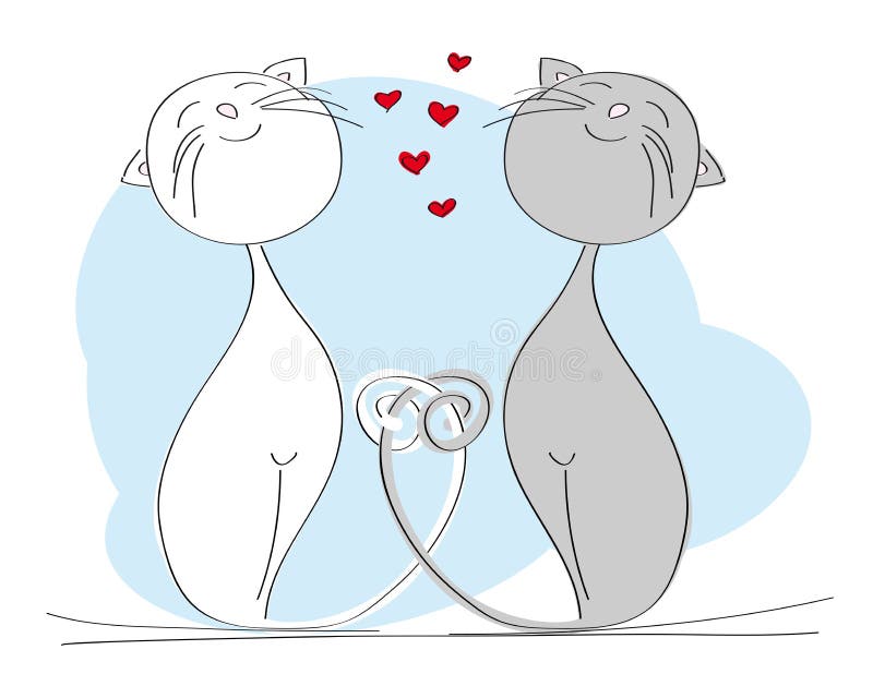 Greeting card of two cats with heart shaped tails ~ Clip Art #103033879