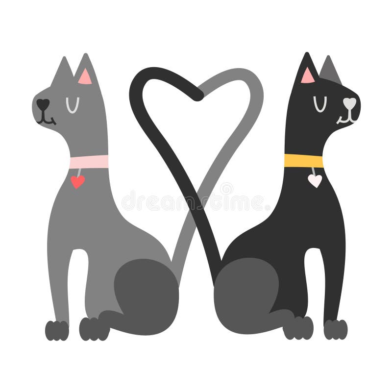 Two cats sitting on fence with tails in shape of heart PNG, SVG