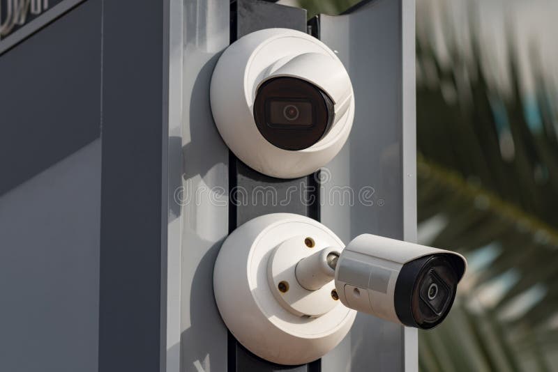 Two CCTV Cameras on the Facade of the Building. Stock Image Image of