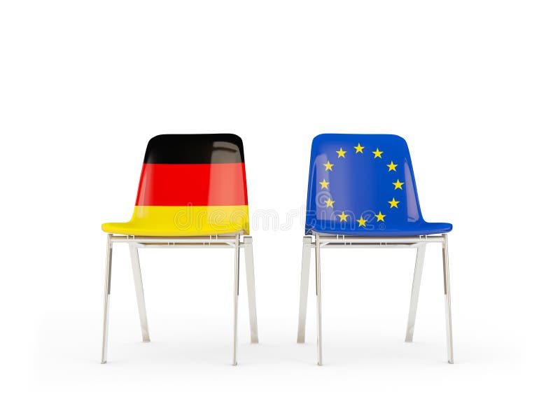 Two Chairs with Flags of Germany and EU Isolated on White Stock