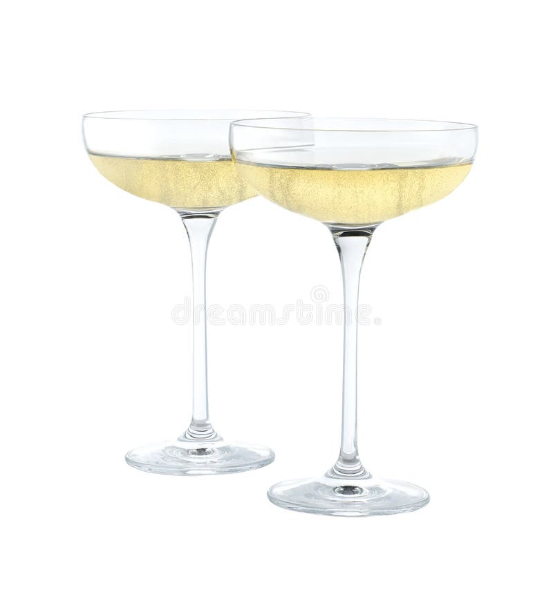 Two Champagne Coupe Isolated on White Background.Two Glasses of