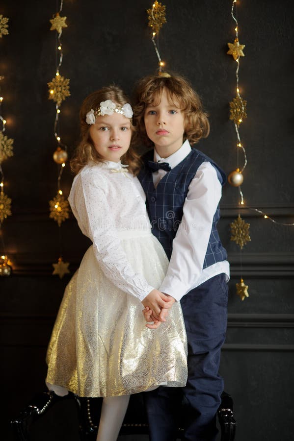 Two Charming Children Stand Having Joined Hands. Stock Image - Image of ...