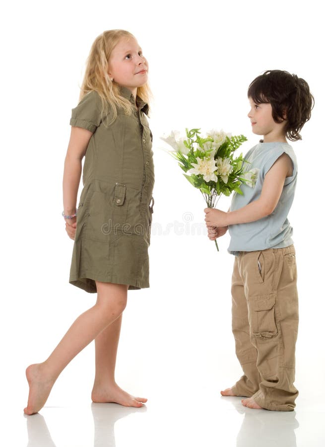 Two children with flowers