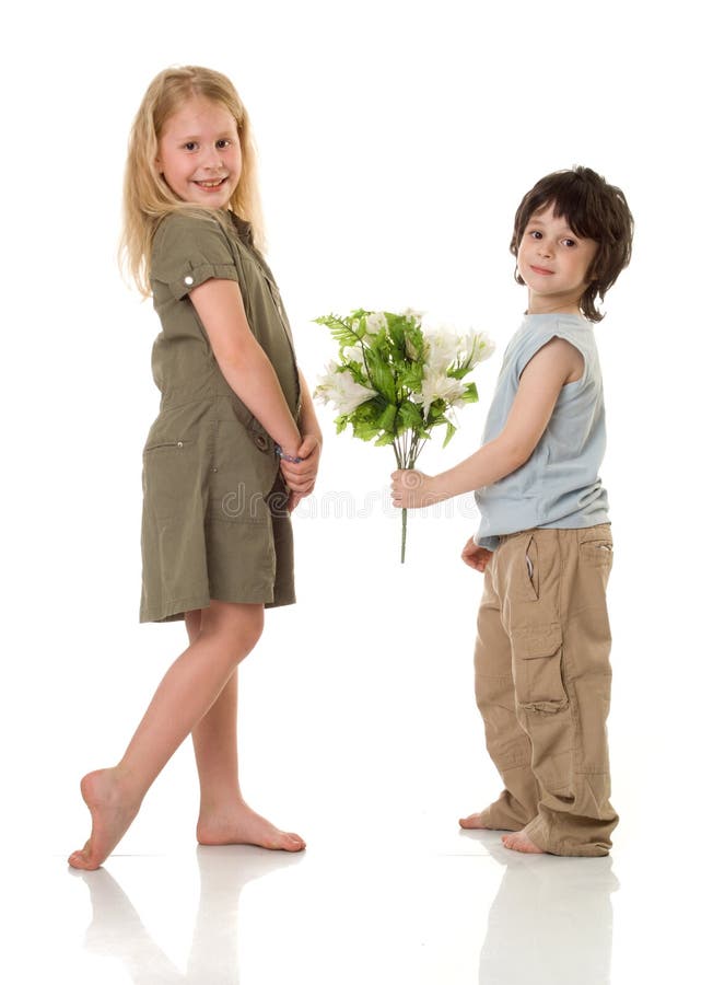 Two children with flowers