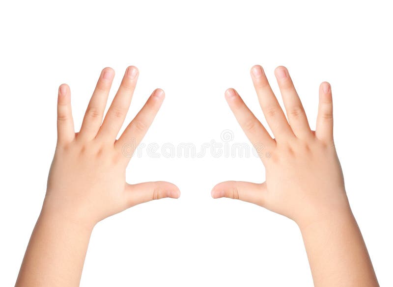 Two children hands on an isolated background