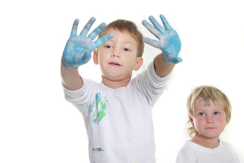 Two children painting