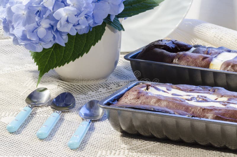 Two chocolate cake in a baking dish