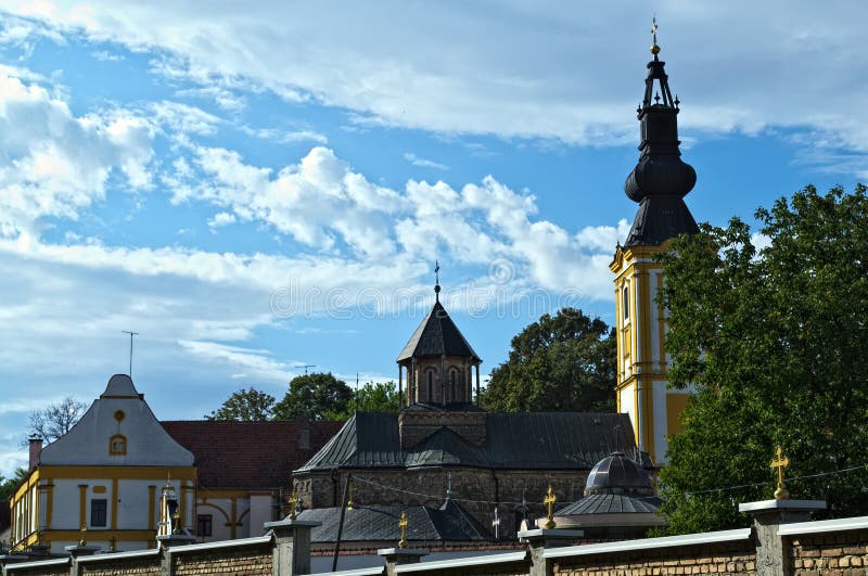 Two church towers at monastery Privina Glava, Å id, Serbia